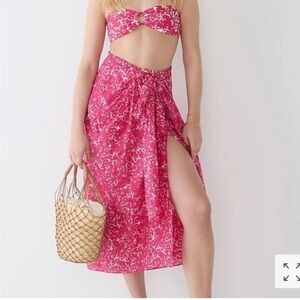 NWT J.Crew Draped Sarong Skirt Dress Blushing Meadow Pink Beach Wrap Coverup XS